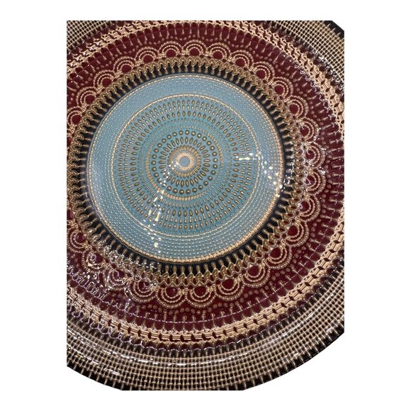 Turkish Mandala Glass Stand With  Red, Gold & Blue Pattern 12" Diameter Elevated - Picture 5 of 9